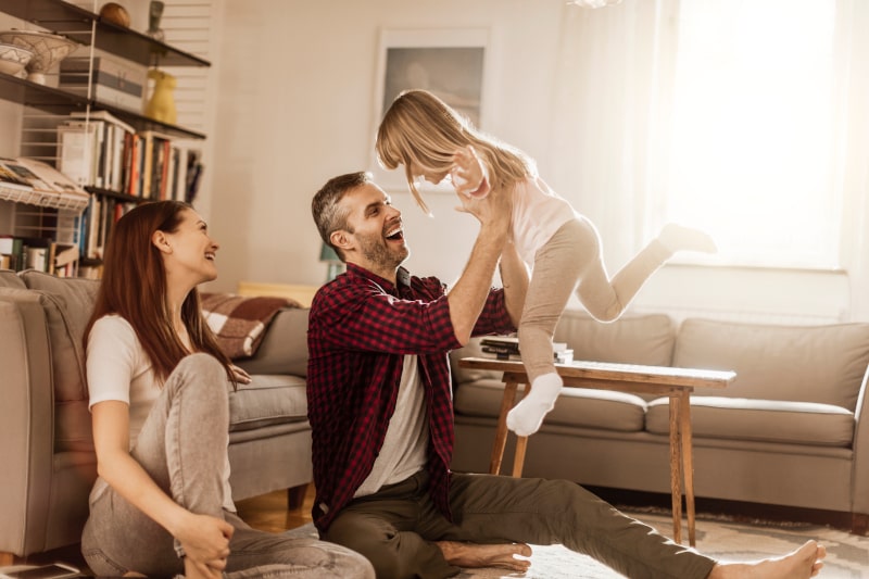 happy family in living room